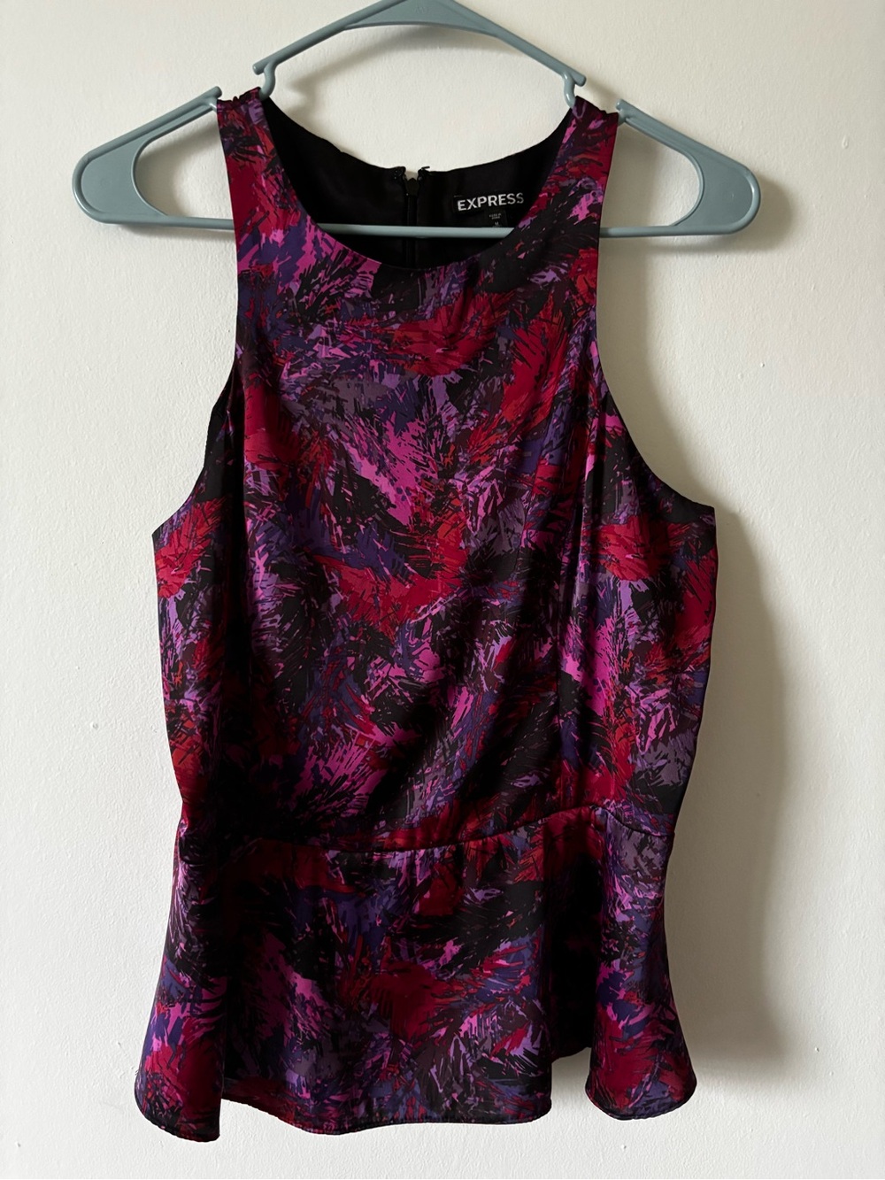 Express Abstract Brushstroke Peplum Tank - Burgundy, Purple & Black